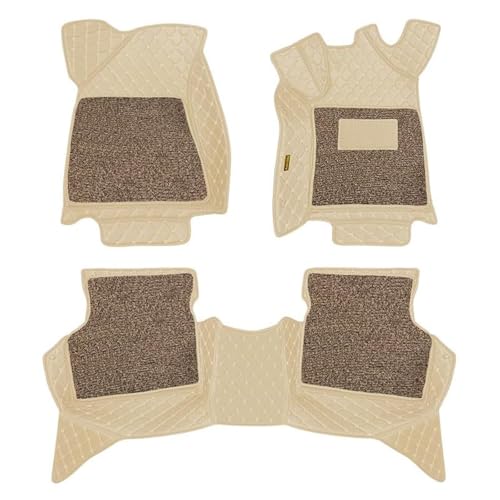 Image of Luxury 7D Car Floor Mat for Skoda Kodiaq | 7-Layer Protection | Leather with Noodle /Curly Mat & Heel Pad | Anti-Skid, Waterproof (Beige)