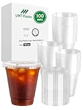 UMT Plastar 100 Pack 12 oz Clear Disposable PET Plastic Cups for Cold Drinks – Iced Coffee, Smoothies, Soda, Juice