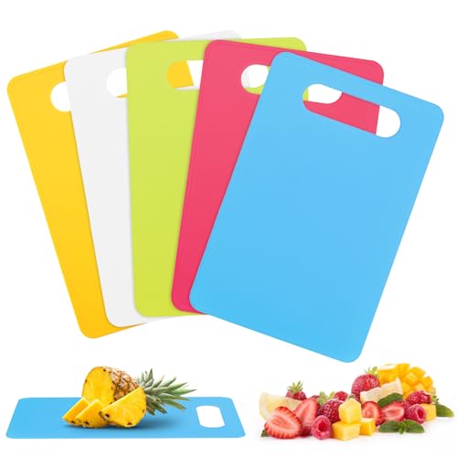 5Pcs Flexible Plastic Cutting Board Mats Colored Mats BPA-Free Non-Porous Gripped Back and Dishwasher Safe 11.4 in x 7.5 in 2mm Thickness