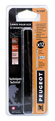 Peugeot 803288 Jeu 12 Lames scie à chantourner sciage rapide coupe 40 mm dents inversées 127 x 1,35 x 0,46 mm 8 TPI Cover