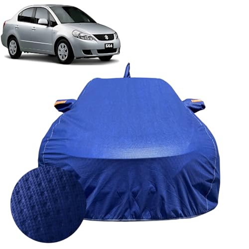 Image of Car Cover for Maruti Suzuki SX4 (2007-2014) | 100% Waterproof Cover with Reflective Mirror Pockets | Dustproof, Scratchproof, Heatproof Maruti Sx4 Car Cover |Soft Cotton Lining| Blue