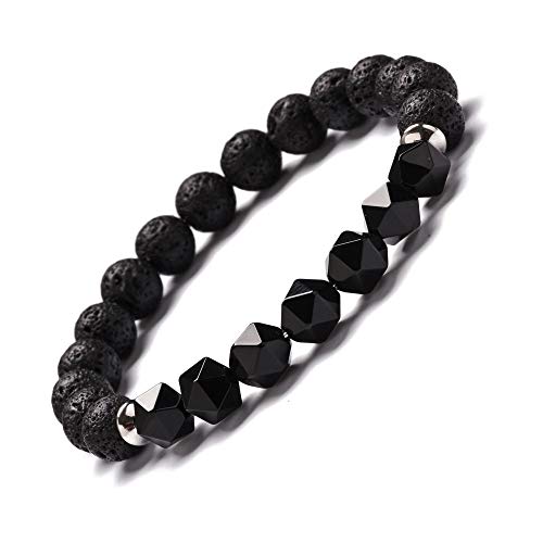 Bracelet agate noire en pierre naturelle de coupe B de qualité supérieure