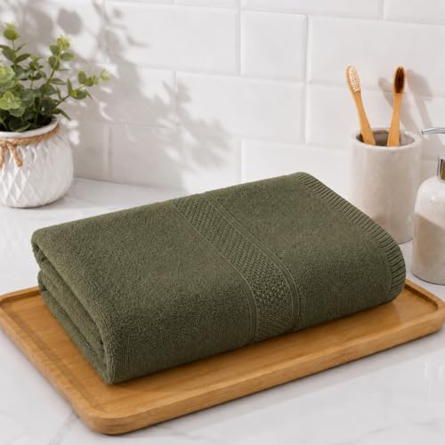 Image of 100% Pure Cotton Bath Towel for Men & Women | 380 GSM Ultra Soft, Highly Absorbent & Quick Dry Bath Towel | Large 55 x 28 Inch Matty Terry Towel for Bathroom, Gym, Travel & Daily Use | Olive Green