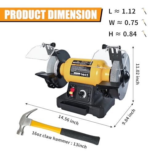 Image of Woodskil 6 Inch Variable Speed Bench Grinder, 2000-3400 RPM Adjustable Speed, 2.5A Motor, Dual Grinding Wheels 36 & 60 Grit, Adjustable Tool Rest, Eye Shield for Sharpening Knives, Tools, Metal