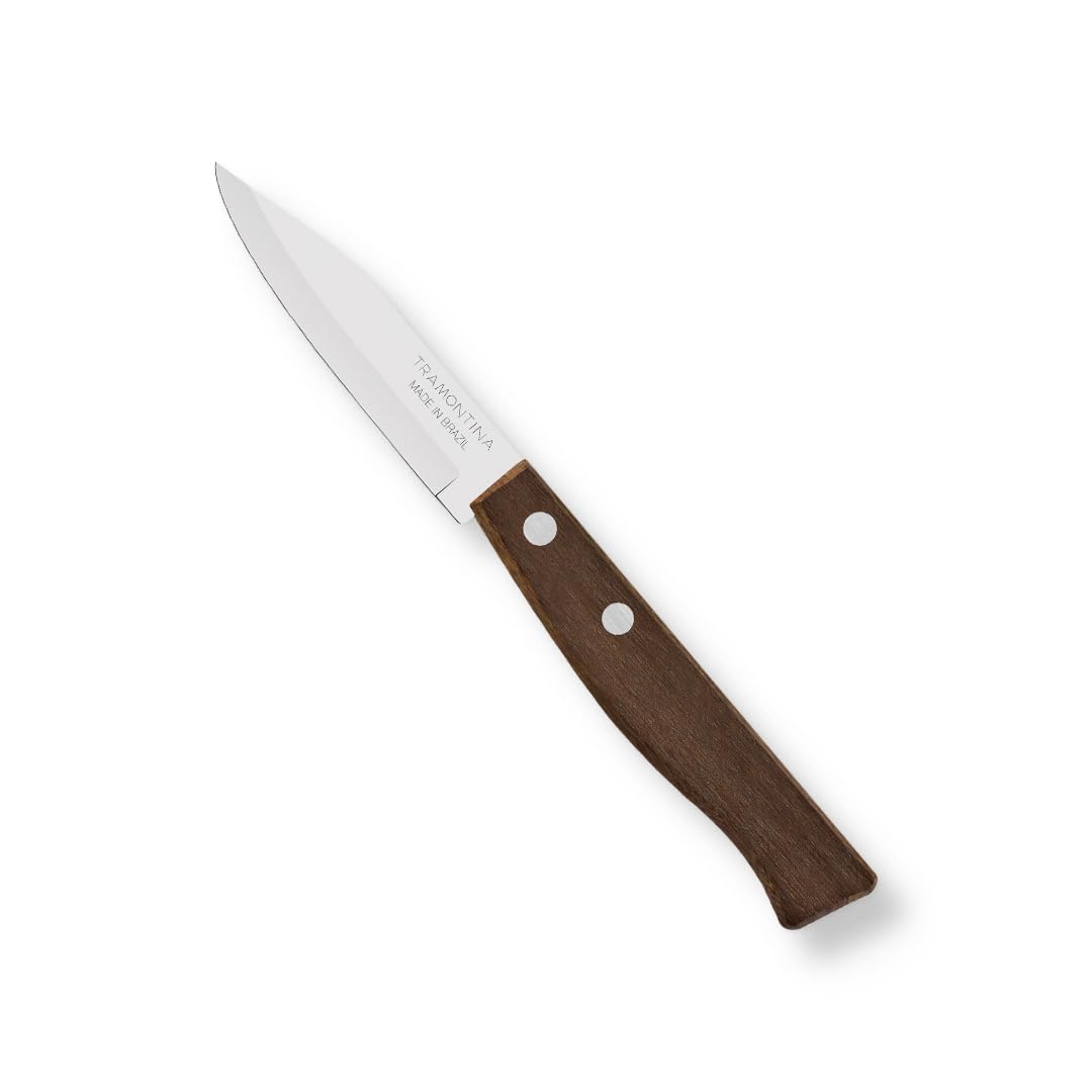 TRAMONTINA Tradicional Stainless Steel Vegetable and Fruit Knife/, 7.6cm/3" | Brown | Straight/Plain Edge Knife | Brazilian Ipê Wood Handle | 5 Year Warranty*