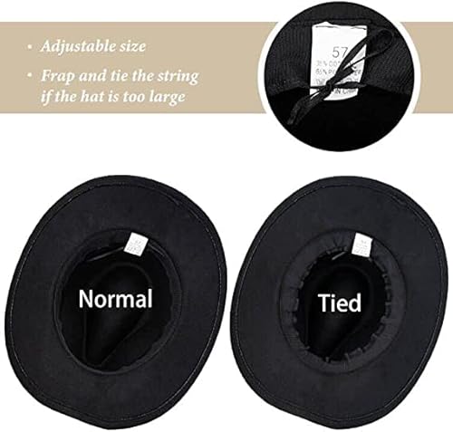 Classic Western Cowboy Hat For Women And Men Roll Up Wide Brim Felt Fedora Hats Cowgirl Hat With Belt Buckle Black #TOP5