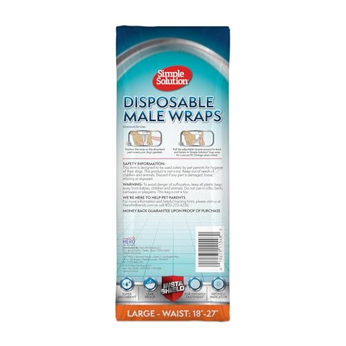 Image of Simple Solution Disposable Male Wraps, Absorbent Leak Proof Belly Bands for Dogs, Incontinence Aid, Puppy Training, Marking Control, and Travel Protection, Toy Dogs, 9-14 Inch Waist, 30 Count