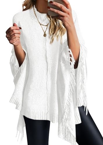 PRETTYGARDEN Women's 2025 Fall Winter Poncho Sweaters Trendy Chunky Knit Fringe Shawls Wraps Pullover Tops Holiday Outfits