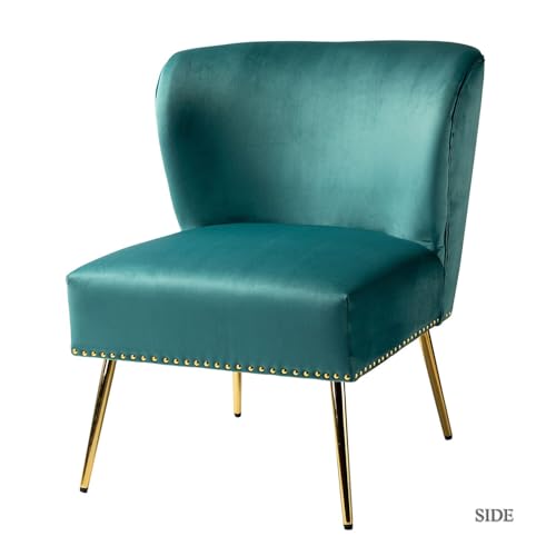 Image of Lakdi The Furniture Co Modern Velvet Lounge Chair for Home & Living Room with Solid Wood Frame & Golden Metal Legs | Upholstered Accent Chair | 5 Years Warranty | Free Assembly