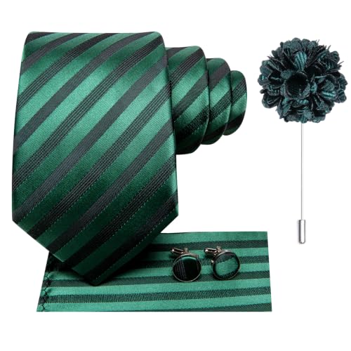 Image of Hi-Tie Men Silk Ties Set with Flower Lapel Pin Necktie Pocket Square Cufflinks for Tuxedo Wedding Business