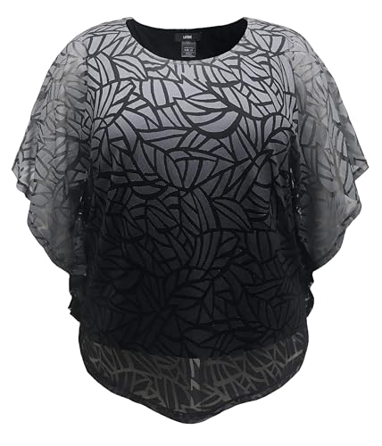 Image of LEEBE Women and Plus Size Double-Layered Burnout Poncho Blouse Top (S-5X)