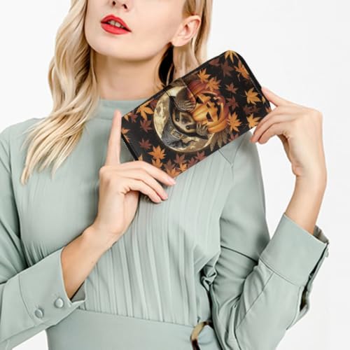 Image of COEQINE Ladies Wallets Pink Leopard Heart Black Printed Leather Phone Long Clutch Purses Check Coin Change Holder