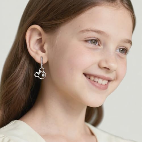 Sterling Silver Mouse Earrings Hypoallergenic Sparkly Cubic Zirconia Cute Animal Loop Earrings for Sensitive Ears Lightweight Adorable Bow Dangle Hoop Earring Gifts for Women Daughter Granddaughter2