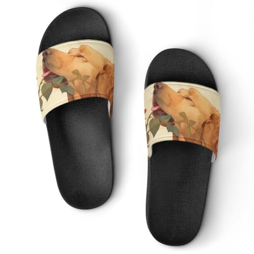 Golden retriever à la rose pantoufles de bain antidérapantes taille 37