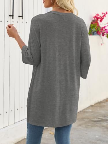 Chulianyouhuo Women's Tunic Tops to Wear with Leggings 3/4 Length Sleeve Button V Neck Casual Shirts(Grey XXL) — view 4
