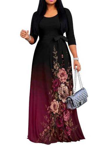 Image of Women's 3 /4 Sleeve Maxi Dress with Pockets