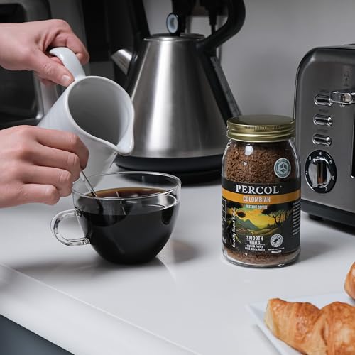 PERCOL SMOOTH COLOMBIA INSTANT COFFEE -- Easy Drinking Colombian Flavor, Aroma and Taste -- Fairtrade Certified 100% Arabica Beans Freeze-Dried Coffee - Lighter Strength Blend 6 Pk 3.5 oz