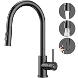 Grifo Cocina Extraible Negro WAVEWO Grifo Cocina Extensible Negro Grifo Cocina Fregadero Ahorro de Agua sin Salpicaduras Moderno y Elegante Grifos Cocina Flexible 2 Modelos de Grifo de Fregadero