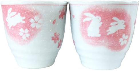 Japanese Ceramic Teacups Snow Dances Rabbit Cyerry Brossam 5 oz White Pink