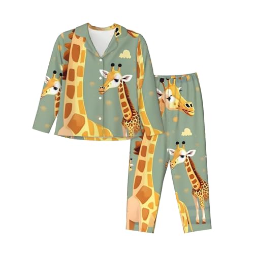Pijama de jirafas de dos piezas de manga larga para mujer