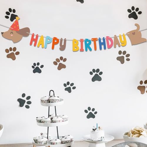 Image of Dachshund Dog Birthday Banner - Multicolor, 59 inch x 14.5 inch Long Sausage Wiener Dog Puppy Party Decoration