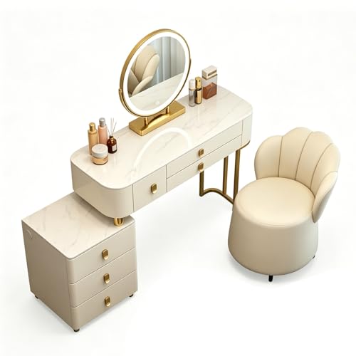 Lsoiup Tocador con 6 cajones, Mesa de Maquillaje con Espejo de Almacenamiento, tocador con cómoda Lateral de 3 cajones, Cómoda de Maquillaje for Mujeres, niñas, Blanco(L:100cm)