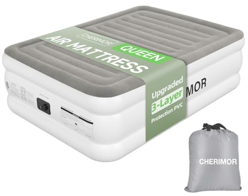 CHERIMOR Air Mattress Queen with Built in Pump, 18\" Raised Comfort, Anti-Sag Horizontal Beam, 800lbs Heavy-Duty Support Blow Up Mattress, Multi-Layer Leak Proof Air Bed for Home Guests Camping