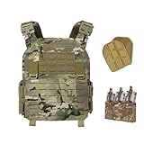 [ULIONTAC] タクティカルベスト サバゲー用 3連 マグポーチ付き 軽量 プレートキャリア レーザー切断 サバイバルベスト MOLLE モール 戦術 クイックリリース バックル サイズ調整可 1000Dナイロン ミリタリー ベスト マルチカム