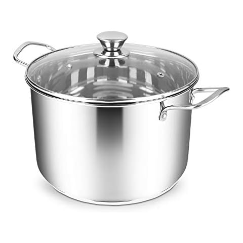 Penguin Home® Stock Pot 24cm, 7 Litre | Stainless Steel Stockpot with Glass Lid | Induction Safe Soup Pot, Casserole Dish | Family Size Cooking Pot - 24x16cm | Mirror Finish | Cooker Pot Set Cover