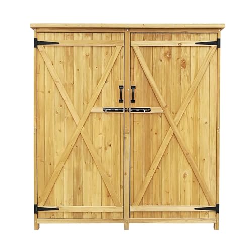 Wiltec Gartenhaus mit 2-flügelige Tür 1350x500x1540mm aus Fichtenholz mit Bitumendach für Garten, Terrasse & Balkon Gerätehaus Geräteschuppen Holzhaus Werkzeugschrank