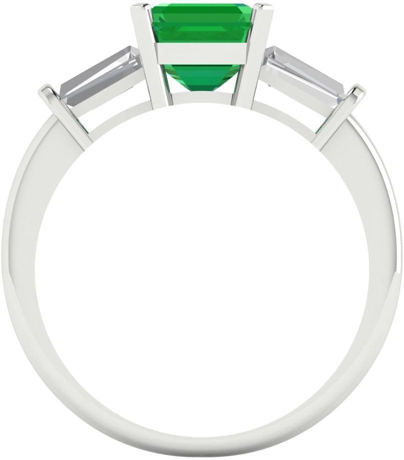 Clara Pucci 14K Solid Gold Engagement Ring for Women | 1.62 cttw Emerald Square Emerald Cut Three-Stone | Real White Gold Wedding Ring
