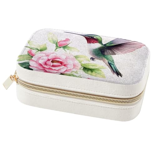 Boîte à bijoux colibri rose de voyage pour bagues et colliers