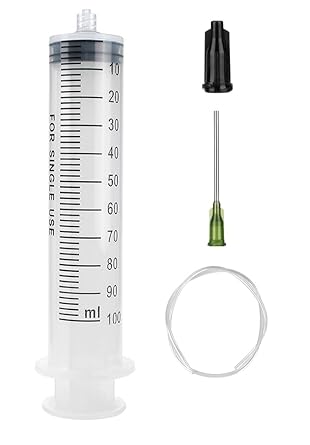 Reusable 100ml Syringes with 27.6 Inch Tube and Blunt Needle 14G 1.5, Sterile Luer Lock Syringe Individually Packaged for Labs, Measuring,Oil or Glue