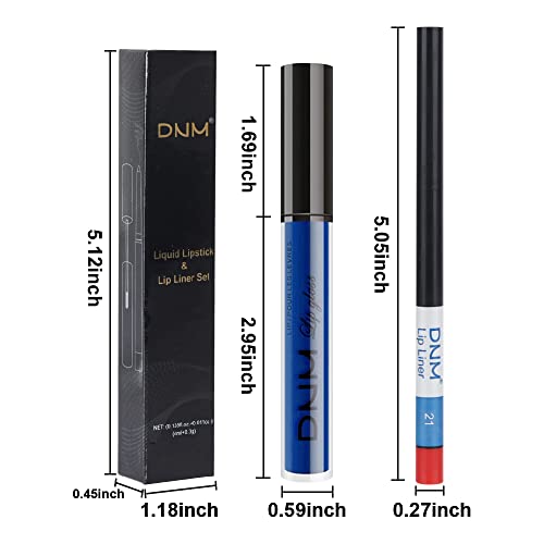 Evpct 2Pcs Royal Light Blue Matte Liquid Lipstick And Lip Liner Pencil Makeup Set Dnm Blue Lipstick 24H And With Lip Liner Set Waterproof Long Lasting Labiales Mate 24 Horas Originales 21# #TOP5