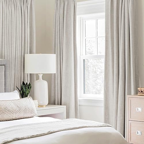 Image of MIULEE Linen Textured Curtains for Bedroom Solid 100% Blackout Thermal Insulated Cream White Grommet Room Darkening Curtains & Drapes Luxury Decor for Living Room 52 x 54 Inch (2 Panels)