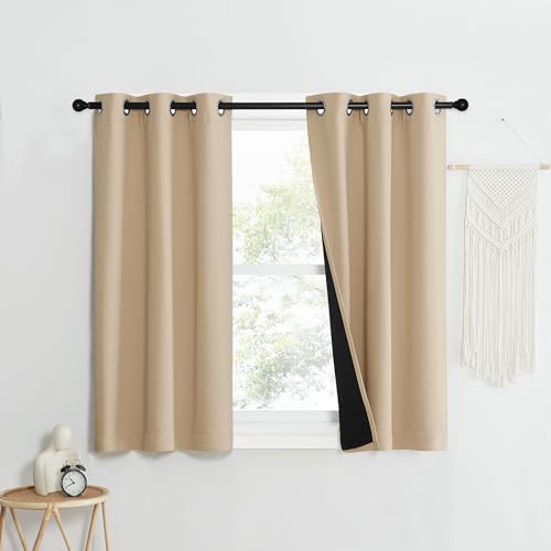 Image of NICETOWN Bedroom Full Blackout Curtain Panels, Set of 2 Pcs, 37 by 50-inch, Biscotti Beige, Super Thick Insulated Grommet Drapes, Double-Layer Blackout Draperies with Black Liner for Small Window