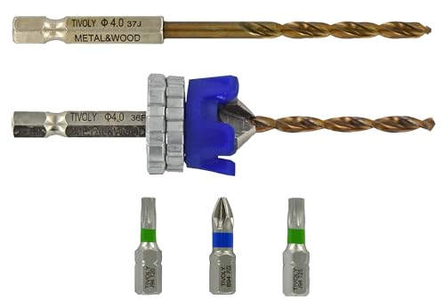 Tivoly • Kit Terrasse • Foret Ø4mm avec Fraisoir • Mèche & Fraise 2 en 1 Bois-Métal • 3 Embouts de Vissage INOX • Foret de Rechange Fourni •...