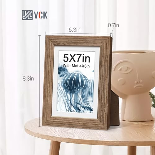 Image of VCK 5x7 Picture Frame 5 Pack, Walnut Wood, 4x6 Mat, Glass, for Portrait