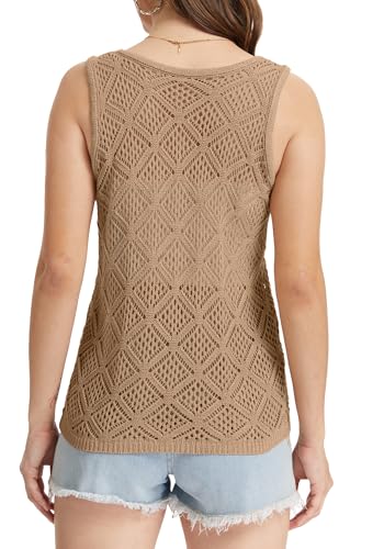 Image of Bosmeer Women's Hollow Sweater Vest Crochet Tank Tops Knit Out Sleeveless Cover Up Summer Boho Top Pullover