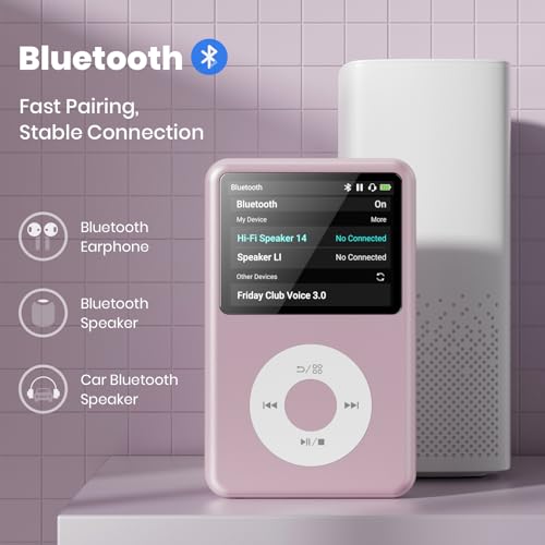 Image of Mp3 Player with Bluetooth Y1 Portable Music Digital Players Supports Playlist Audiobook Video Nice Gadget for Kids Pink