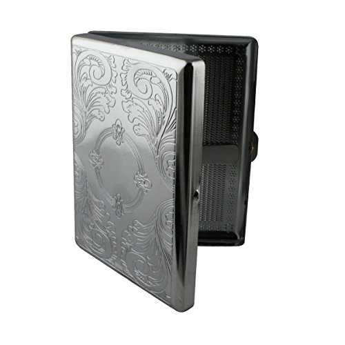 Etched Cigarette Case Victorian Style Metal Holder for Regular, King and 100's Size (Etched Silver) RFID