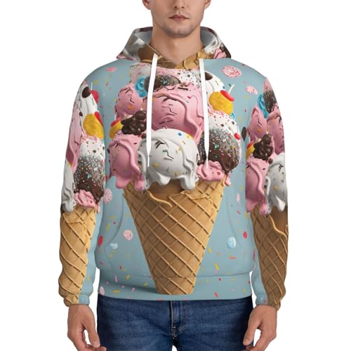 Men's Fleece Pullover Hoodie Long Sleeve Hooded Sweet Ice Cream Sweatshirt Casual Shirts With Pockets2