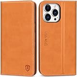 SHIELDON Leather iPhone 14 Pro Max Case, Genuine RFID Blocking Wallet Case, Magnetic Kickstand Shockproof Protection, Compatible with 6.7'' 2022 iPhone 14 Pro Max, Brown