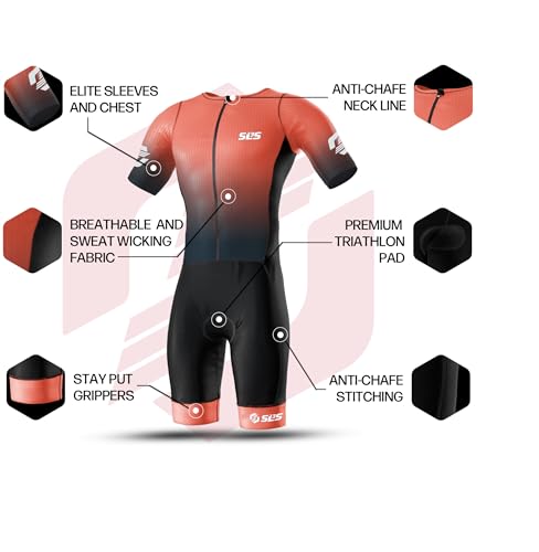 SLS3 Triathlon Suits Mens Elite Aero Tri Suit Men - Trisuit Triathlon - Full Zip, Aero Sleeves, Internal and Rear Pockets (Nova,Medium)