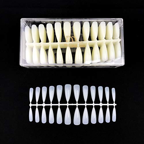 Michelle 504pcs Stiletto False Nails Tips Long Nail Tips 12 Sizes with Case (Full Cover, Natural)