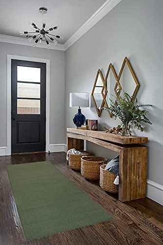 (size and style similar to stock image)Custom Size Hallway Runner Rug Solid Sage Green (10 Feet Length x 32 Inch Width) Made to Order Non Slip Rubber Backing Rug Runners, Extra Long Runner Rugs for Hallways