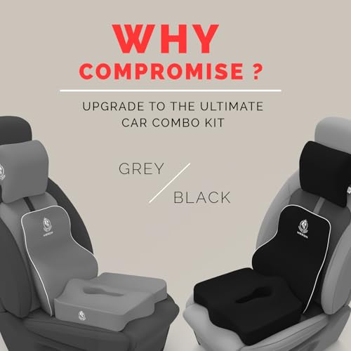 Image of MRRON Memory Foam Posture Corrector Car Seat Cushions Combo | Orthopedic Backrest, Coccyx Cushion & Neckrest | Ergonomic Lumbar Comfort Seat Cushion | Reduces Sciatica, (Black, Long Back)