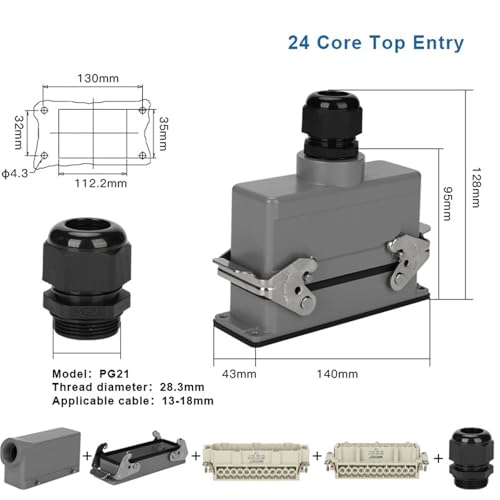 Conector rectangular HDC-HE-024 para evitar filtraciones de agua en conexiones de 24 núcleos 2