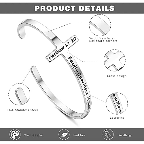 Jewenova JN-F-B0001-MATTHEW1720 Inspirational Cross Bracelet For Women Stainless Steel Religious Cuff Bangle Bible Verse Christian Bracelet thumb #5