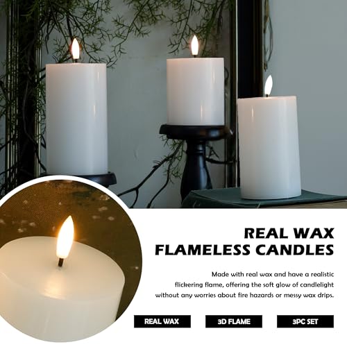 Image of JOIONE White Flameless Pillar Candles with Remote, 3 Pack Home Decor | Battery Operated LED, Pure White Real Wax, Remote Control, Warm Flickering Glow, Safe Living Room & Dining Table Decor